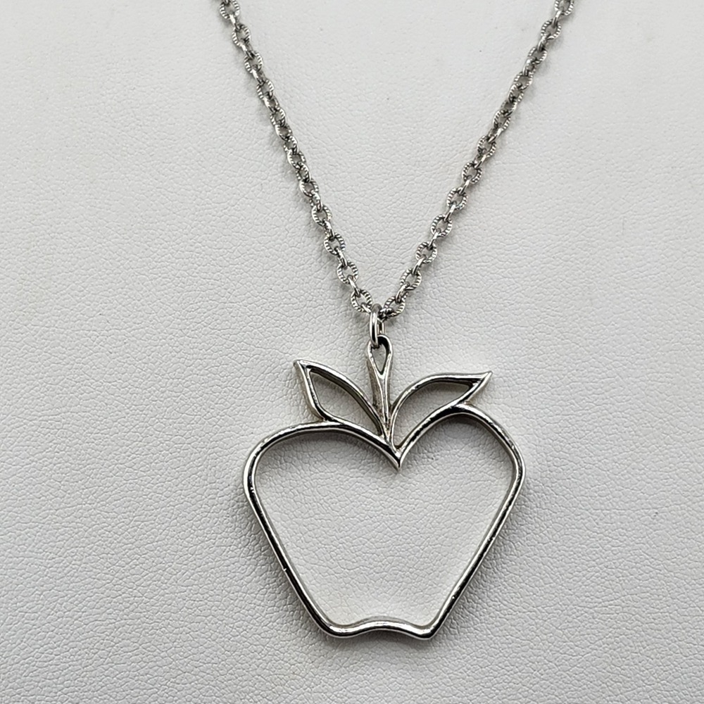 Vintage Sarah Coventry Necklace Silver Tone Apple Open Marked Teacher 18" Chain